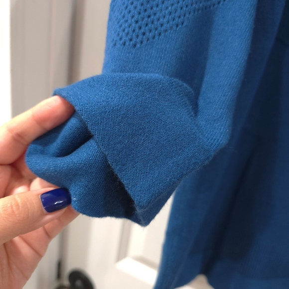EVOLUTION BY CYRUS Teal Blue Soft Knit Sweater, Viscose Blend, Open Knit Details - Picture 11 of 14